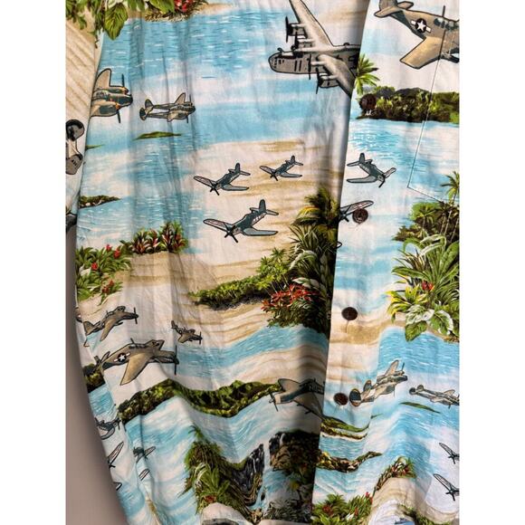 Vintage RJC War Planes Water Button Front Hawaiian Shirt Adult XL Hawaii Made - Picture 3 of 9